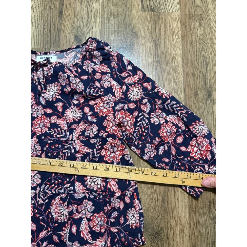 Old Navy Peplum Blouse Girl XL 14-16 Navy Blue Floral Kids Tiered Boho Excellent